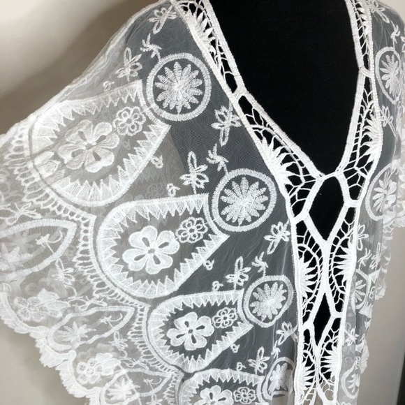 Swimwear cover up crochet lace mesh white NWT boho - Picture 5 of 6